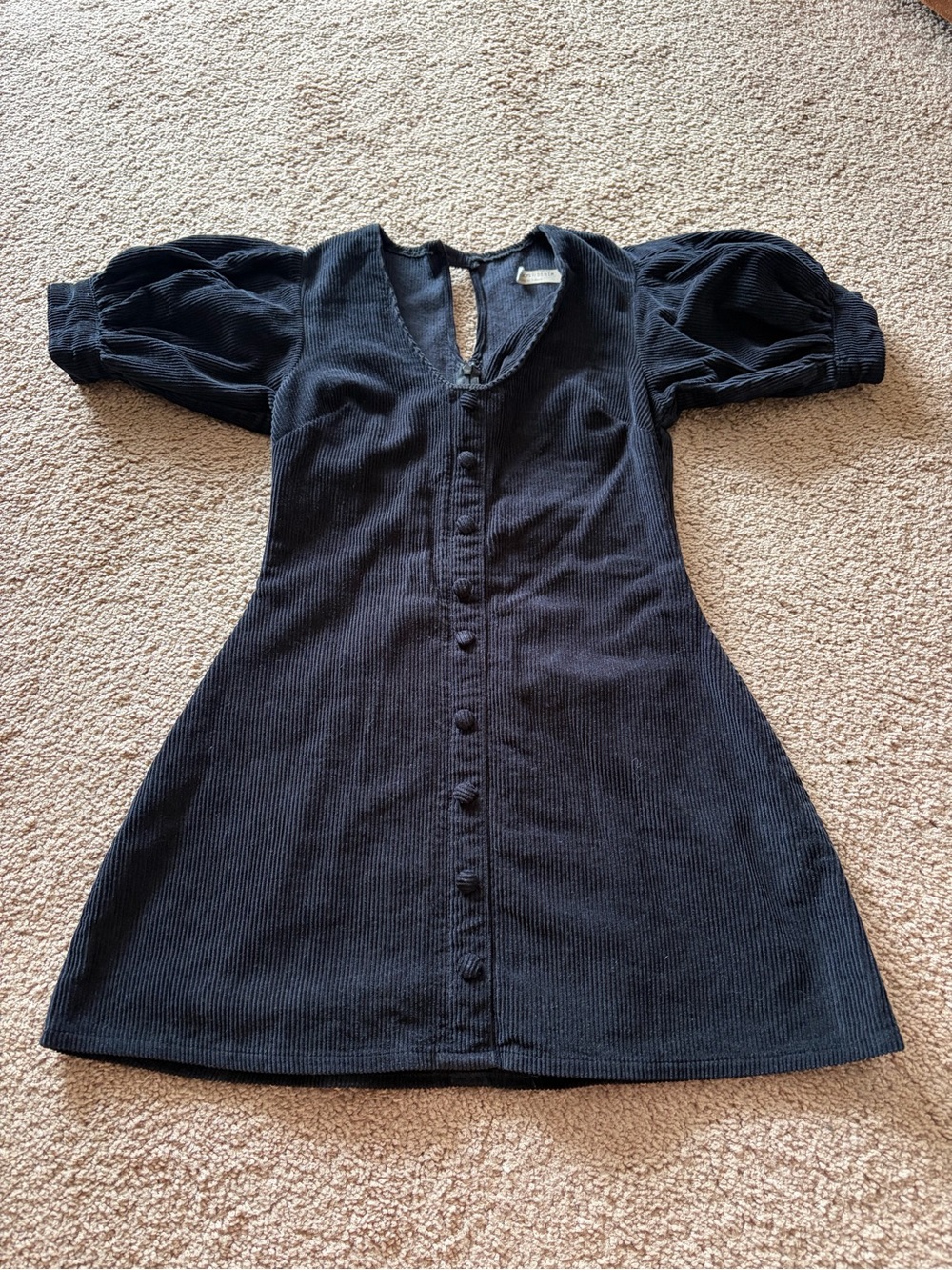 ASOS Black Corduroy Button-Front Puff Sleeve Dress